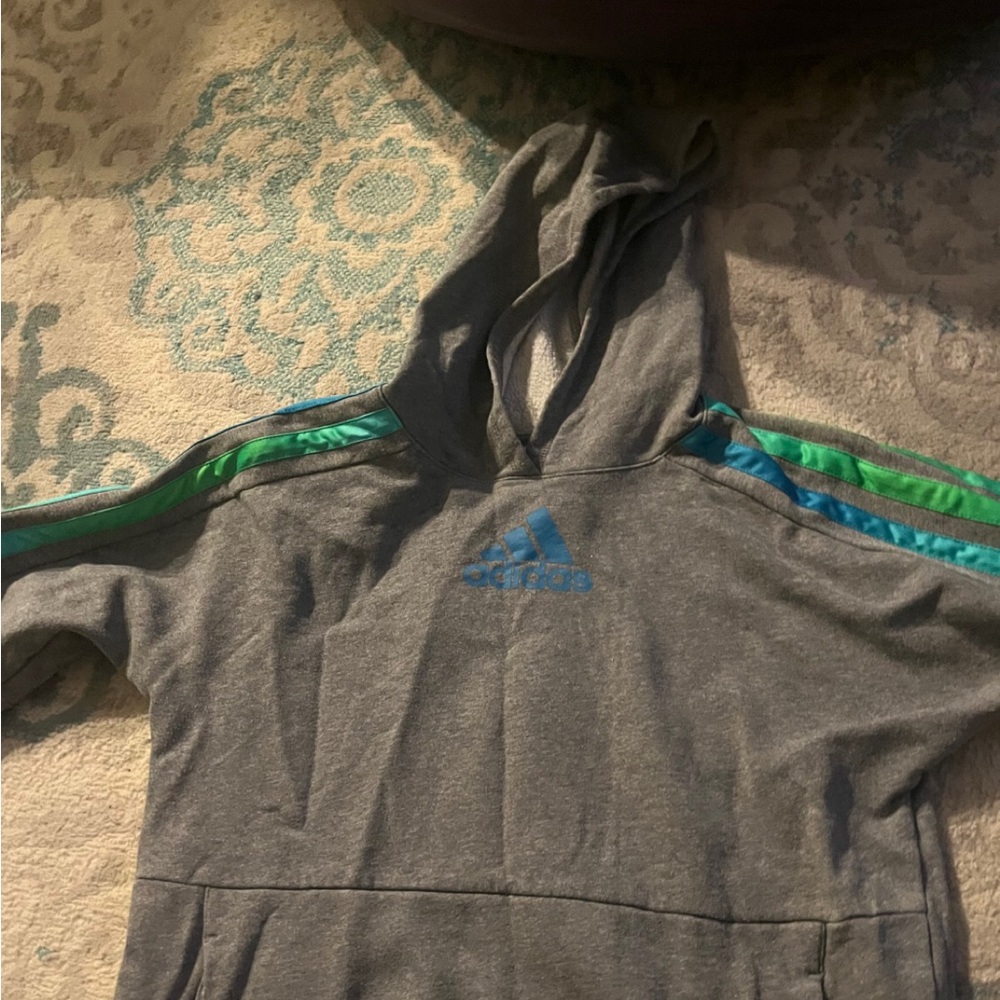 adidas Gray Hoodie with Blue and Green Accents